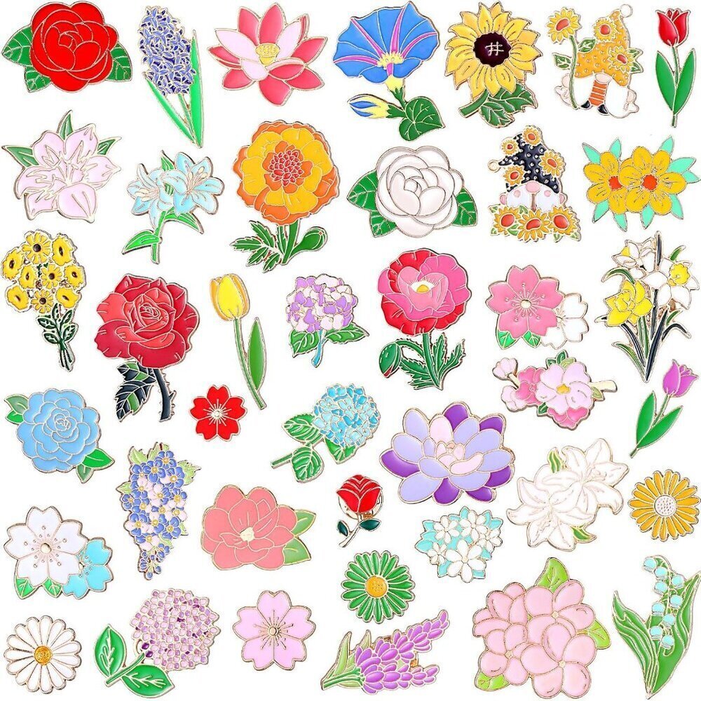 Floral Enamel Pins 40 Pcs Bulk Wildflower Lapel Pin Set